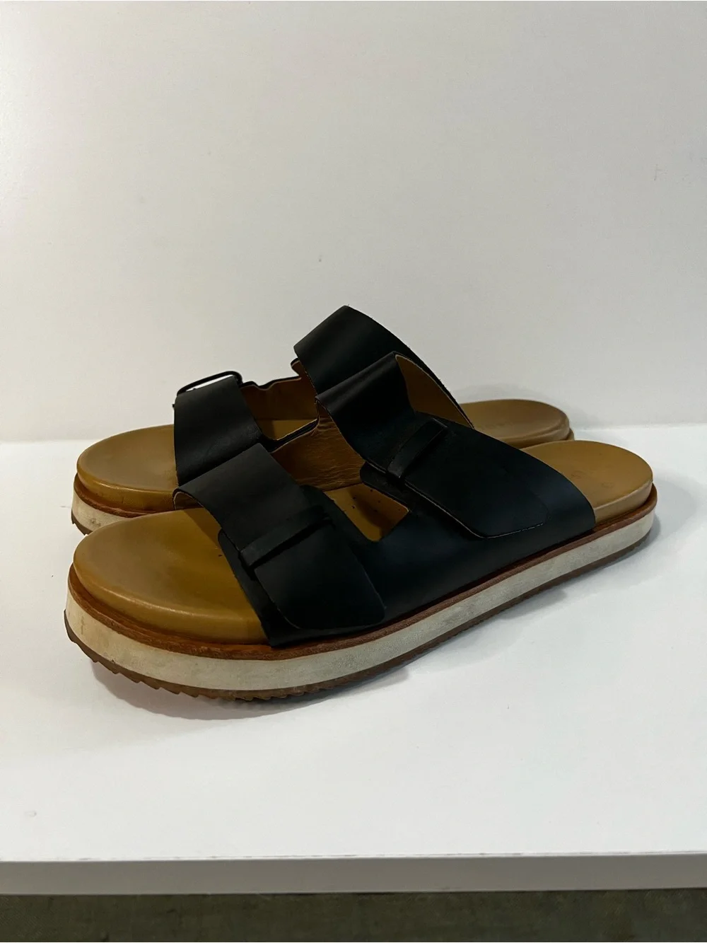 Nisolo Ella Black Leather Flatform Platform Slide Sandals Women’s